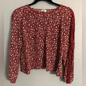 Wild Blue Large Burgundy Long Sleeve Floral Top